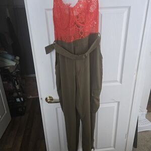 Vibrant Green and Red Jumpsuit with Relaxed Fit